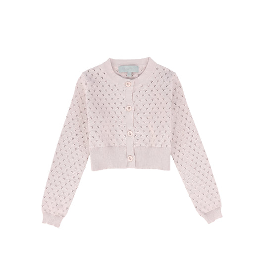 BACE COLLECTION PINK POINTELLE CROP CARDIGAN