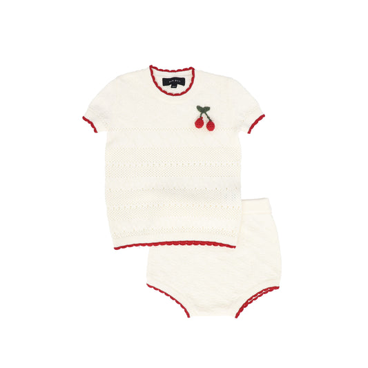 BAMBOO IVORY OPEN KNIT SCALLOP TRIM SET