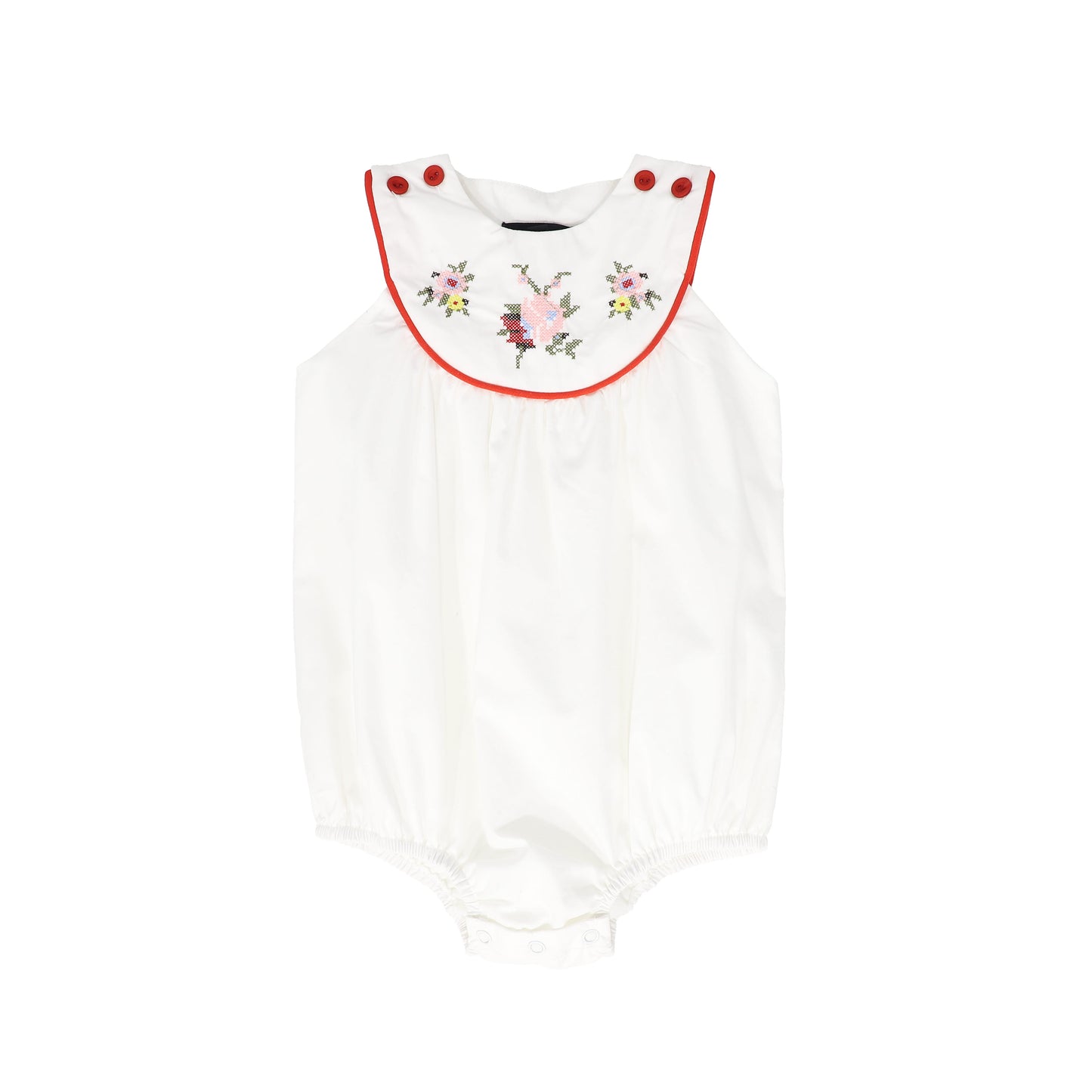BAMBOO WHITE EMBROIDERED PIPED TRIM ROMPER