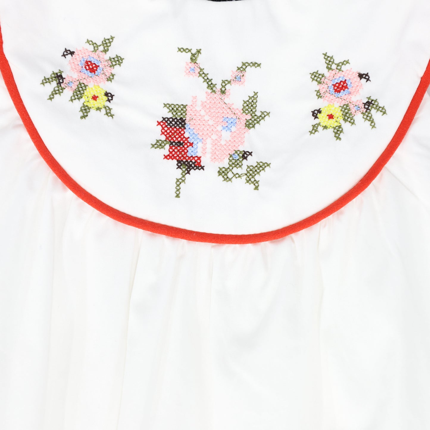 BAMBOO WHITE EMBROIDERED PIPED TRIM ROMPER