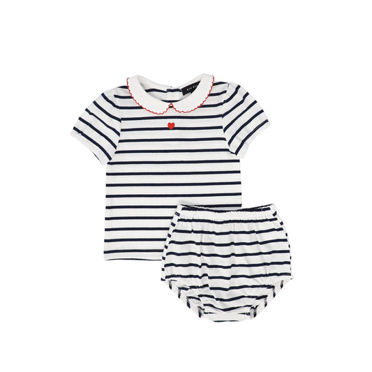 BAMBOO NAVY/WHITE STRIPE COLLAR BLOOMERS SET