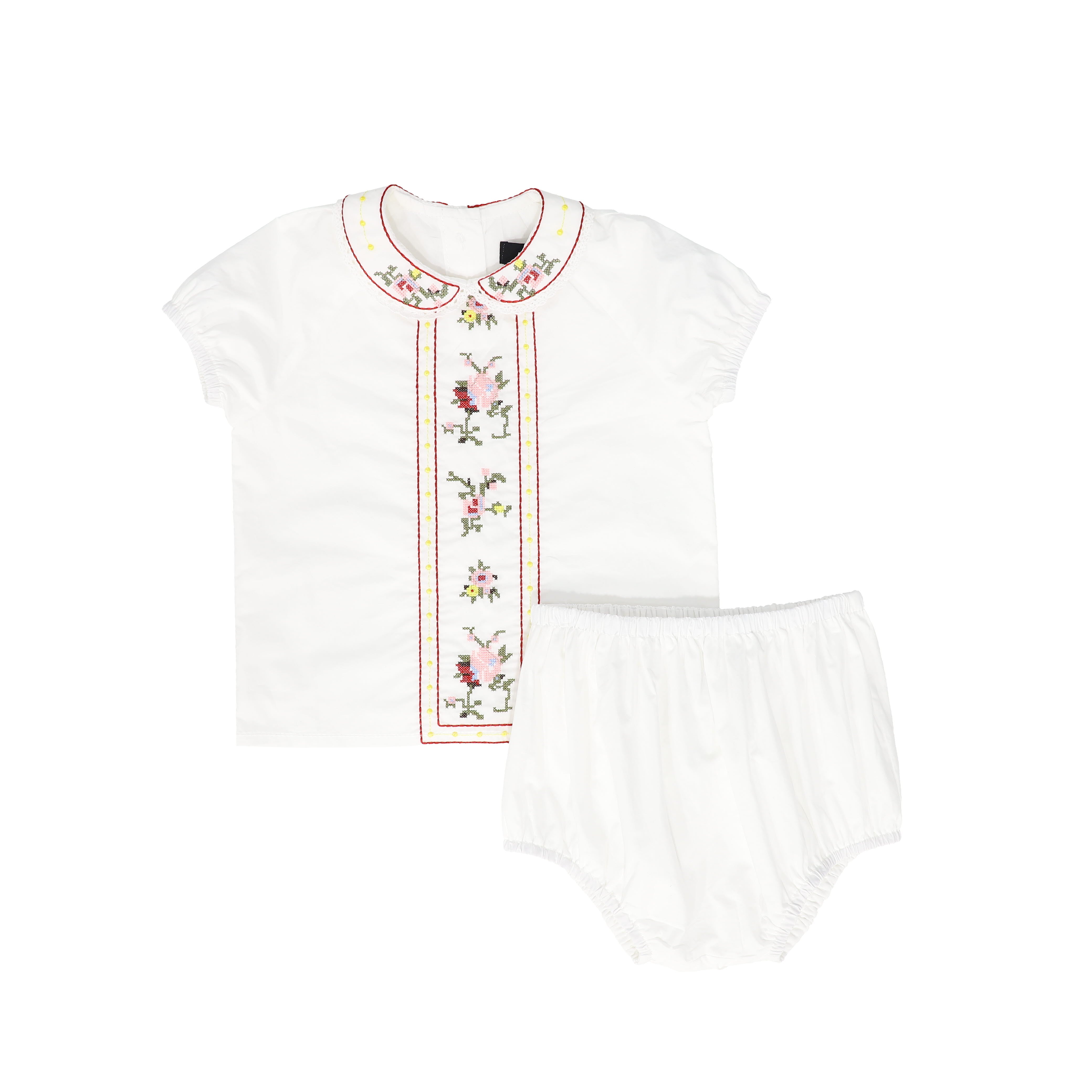 BAMBOO WHITE EMBROIDERED FLOWER TRIM BLOOMER SET [FINAL SALE