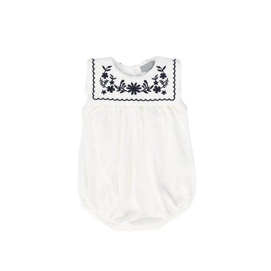 BACE COLLECTION IVORY/NAVY TRIM COLLAR SCALLOP ROMPER