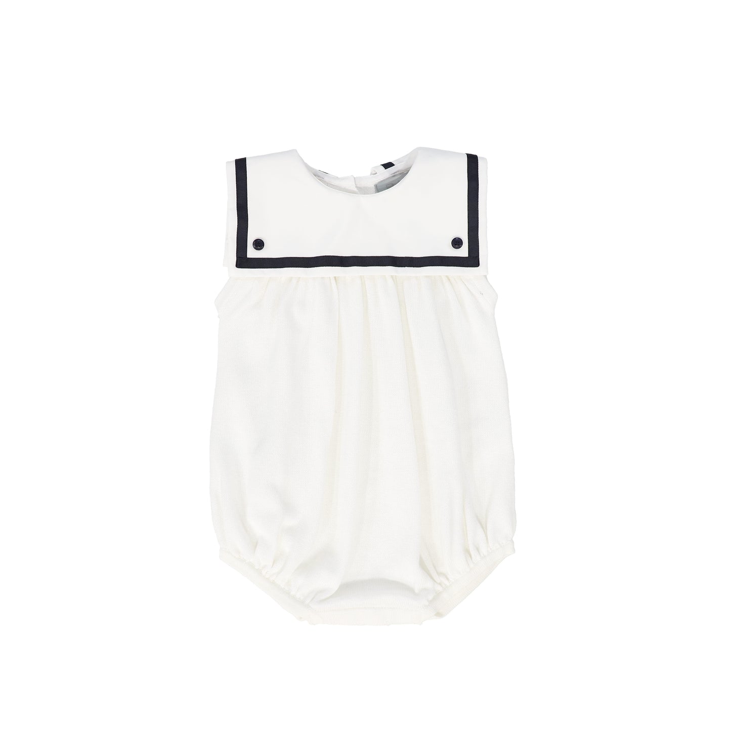 BACE COLLECTION IVORY/NAVY TRIM COLLAR BUTTON ROMPER