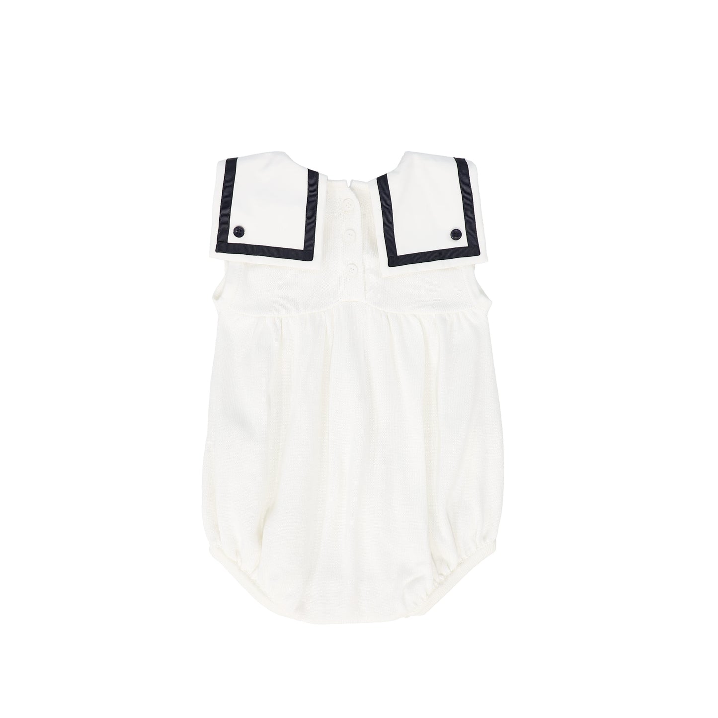 BACE COLLECTION IVORY/NAVY TRIM COLLAR BUTTON ROMPER
