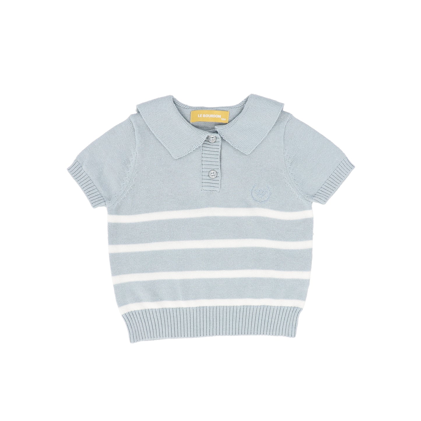 LE BOURDON DUSTY BLUE TRIM KNIT SS SWEATER