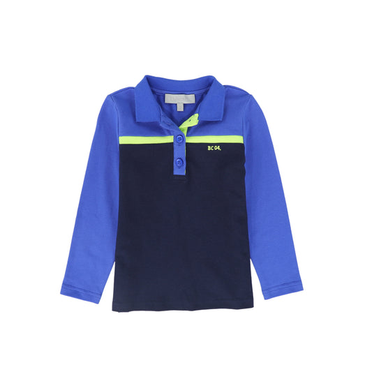 BACE COLLECTION NAVY STRIPED CONTRAST PIQUE LS POLO