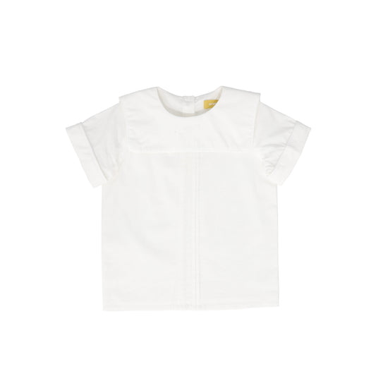 LE BOURDON WHITE PIPED TRIM BLOUSE