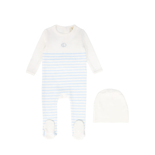 BEBE JOLEE WHITE/BLUE STRIPE POINTELLE FOOTIE