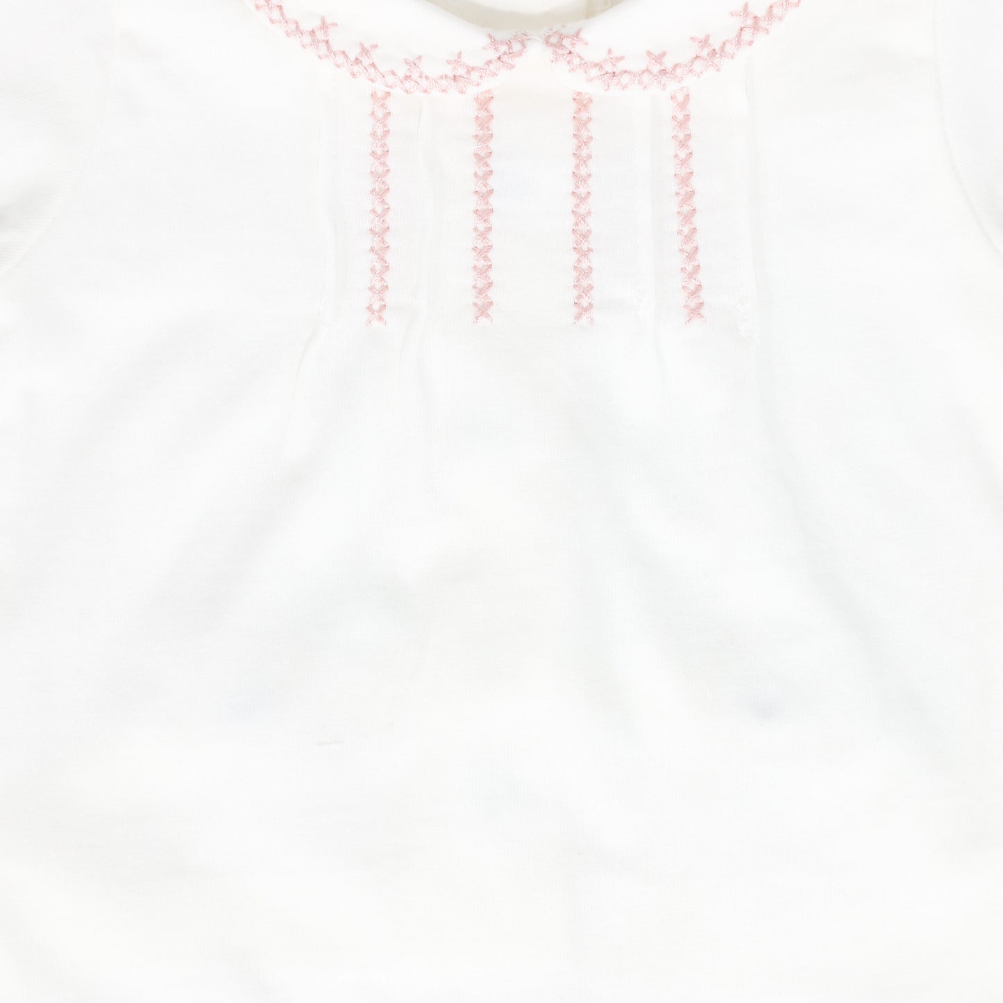 BEBE JOLEE WHITE/PINK STITCHED TRIM COLLAR FOOTIE