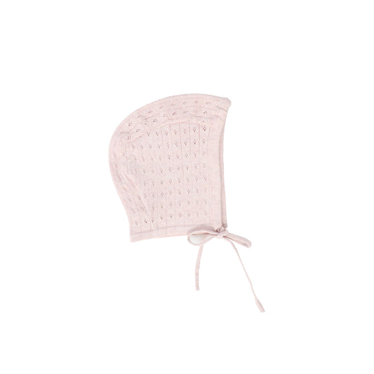 BEBE JOLEE PINK KNIT POINTELLE TIED BONNET