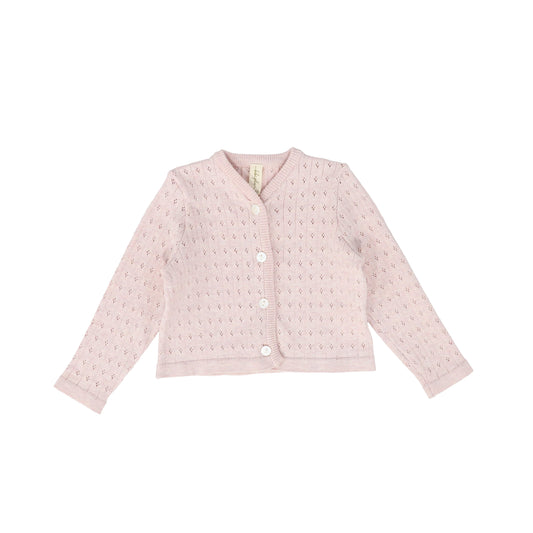 BEBE JOLEE PINK KNIT POINTELLE BUTTONED CARDIGAN