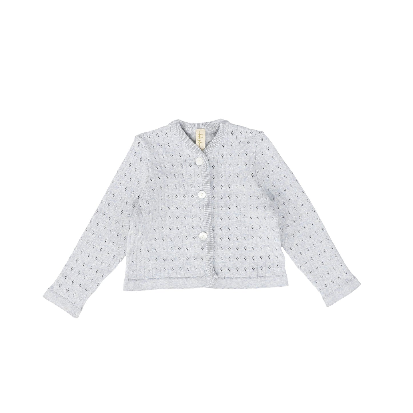 BEBE JOLEE BLUE KNIT POINTELLE BUTTONED CARDIGAN