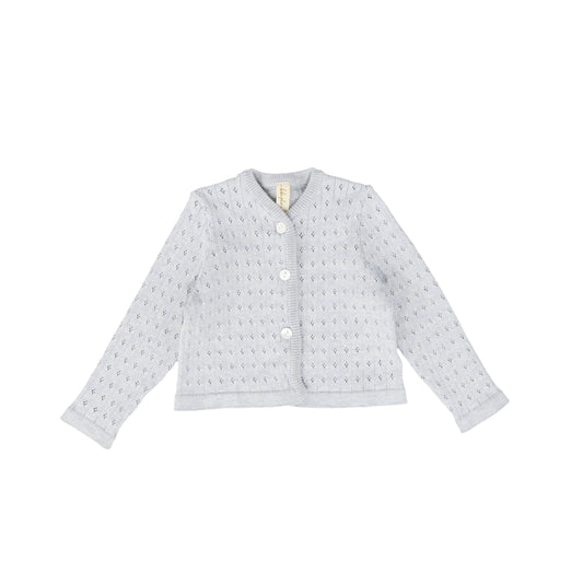 BEBE JOLEE BLUE KNIT POINTELLE BUTTONED CARDIGAN