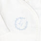 BEBE JOLEE WHITE/BLUE EMBROIDERED WRAP TRIMMED FOOTIE