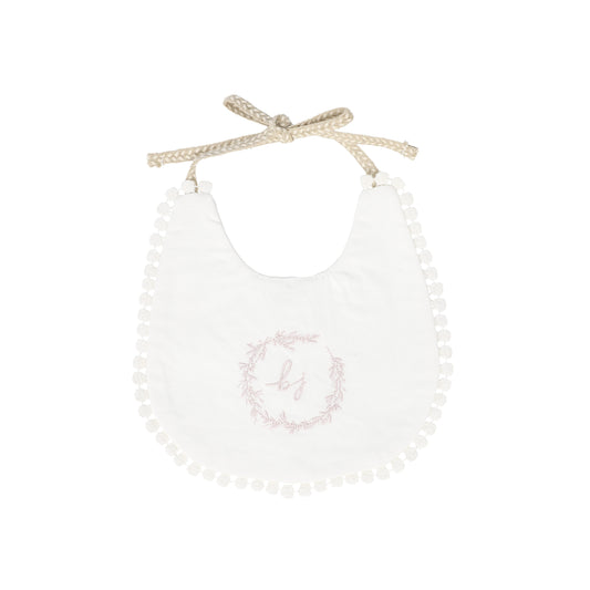BEBE JOLEE WHITE/PINK EMBROIDERED TRIMMED BIB