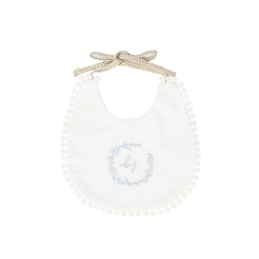 BEBE JOLEE WHITE/BLUE EMBROIDERED TRIMMED BIB