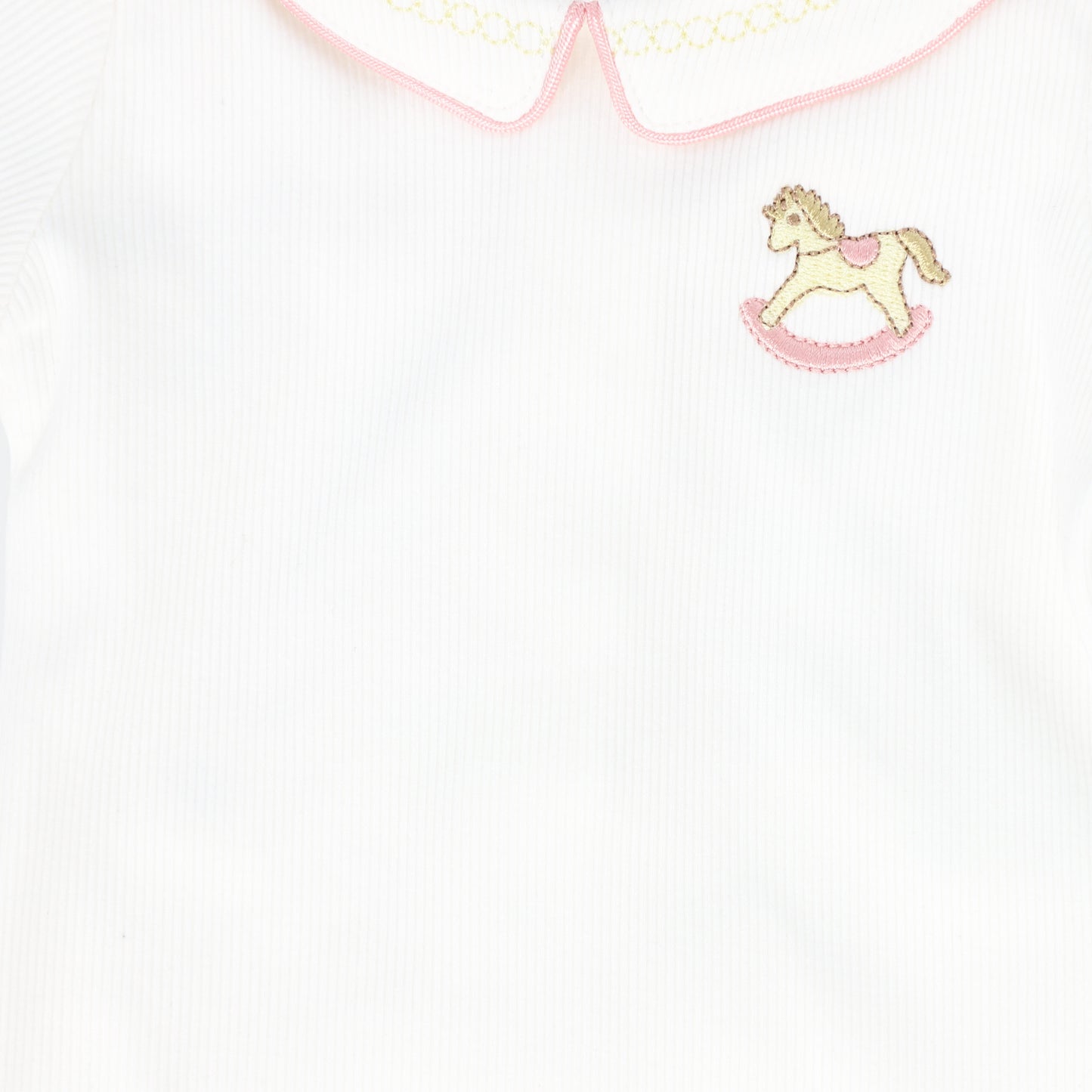 BEBE JOLEE WHITE/PINK ROCKING HORSE EMBROIDERED FOOTIE