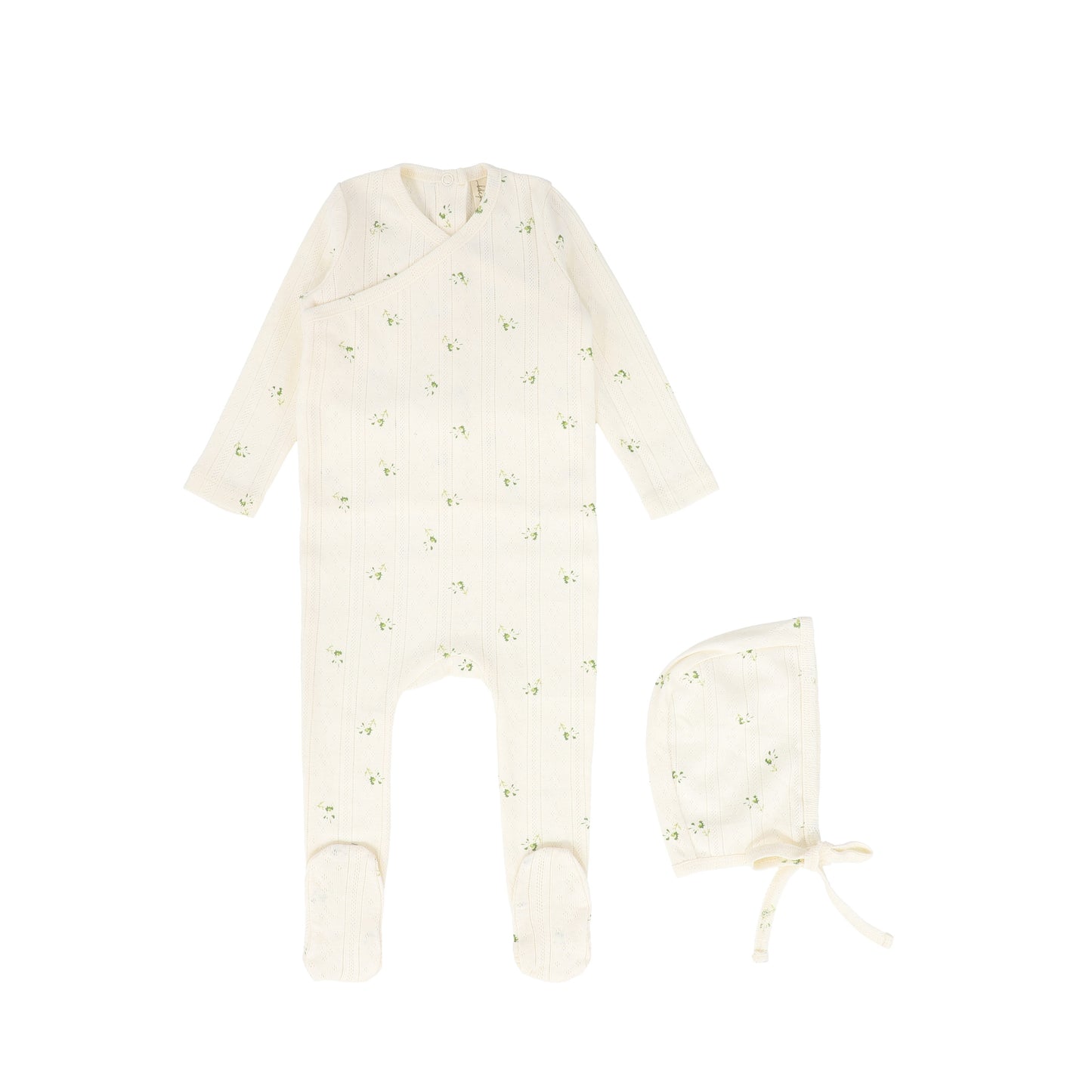 BEBE JOLEE CREAM/GREEN POINTELLE FLORAL FOOTIE