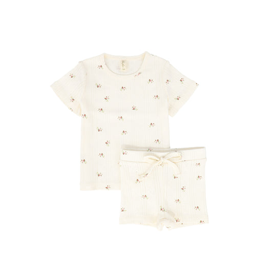 BEBE JOLEE CREAM/PINK POINTELLE FLORAL SHORTS SET