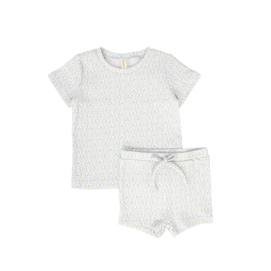 BEBE JOLEE BLUE POINTELLE PETAL SHORTS SET