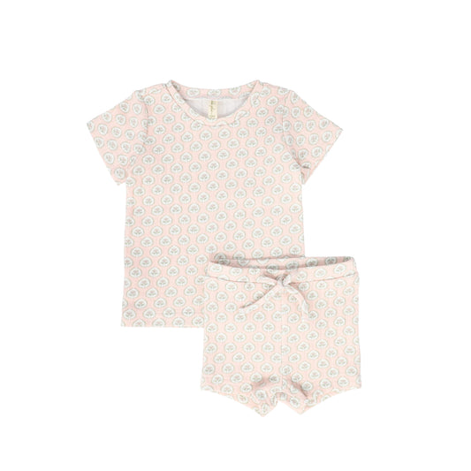 BEBE JOLEE PINK POINTELLE PETAL SHORTS SET
