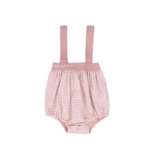 BACE COLLECTION DEEP PINK SEERSUCKER GINGHAM ROMPER