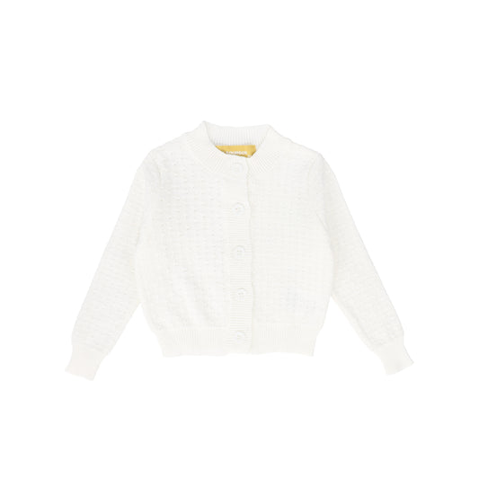 LE BOURDON WHITE POINTELLE BUTTON CARDIGAN
