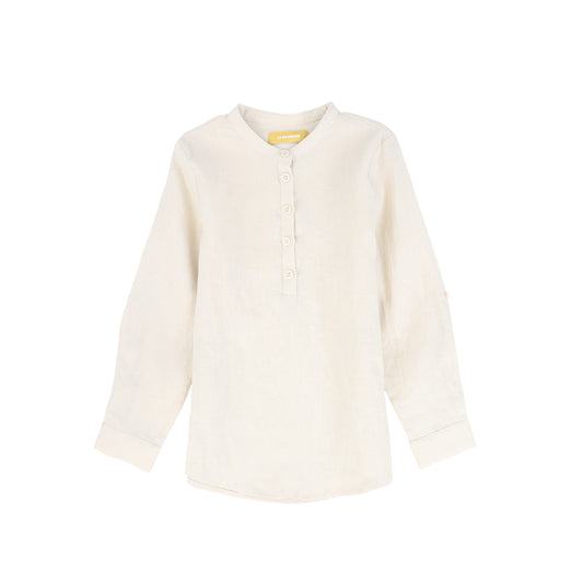 LE BOURDON TAN LINEN BUTTON BLOUSE