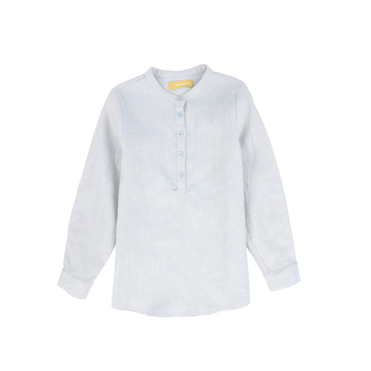 LE BOURDON BLUE LINEN BUTTON BLOUSE