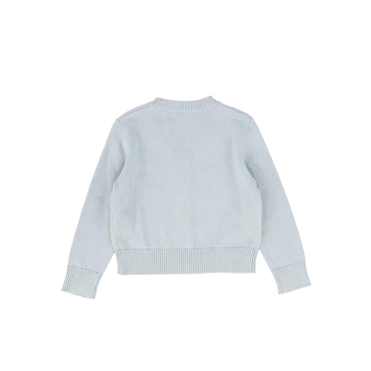 LE BOURDON DUSTY BLUE V-NECK FINE KNIT RIBBED TRIM CARDIGAN