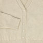 LE BOURDON TAN V-NECK FINE KNIT RIBBED TRIM CARDIGAN