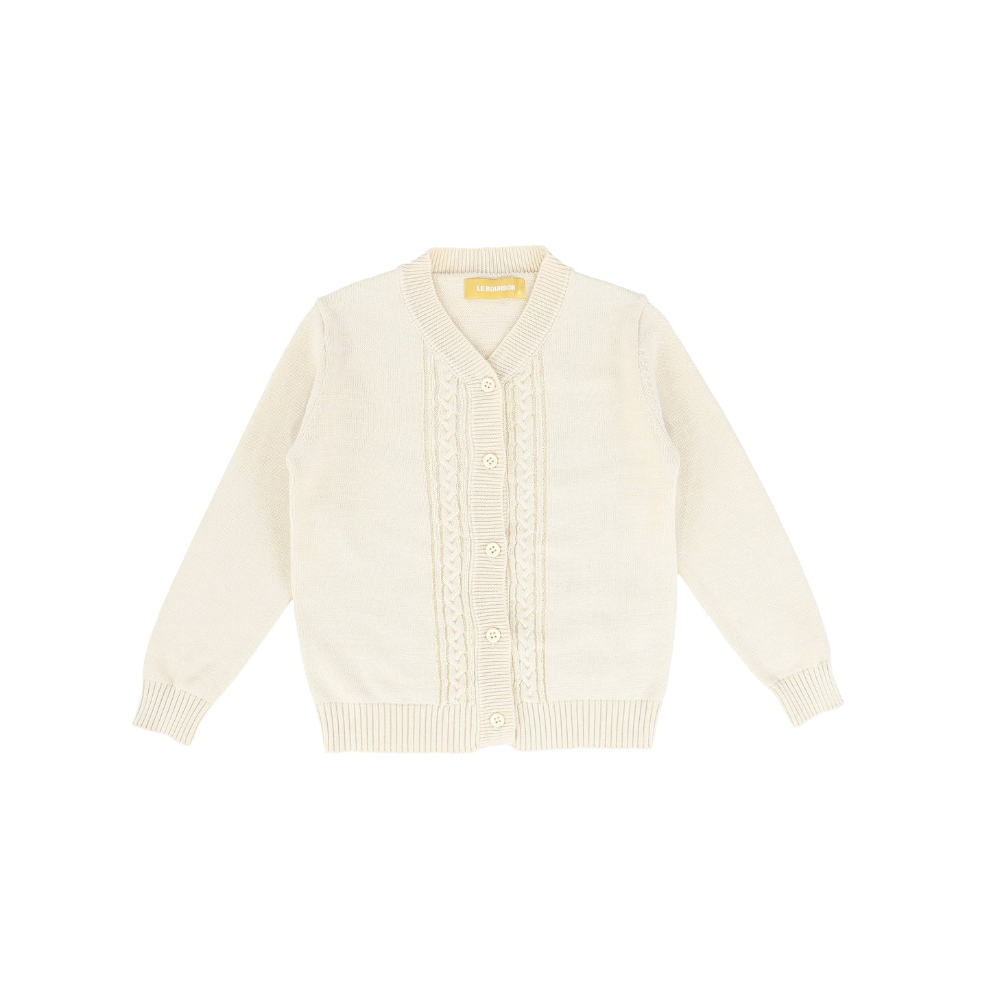 LE BOURDON BEIGE KNIT CABLE STRIPE COLLAR CARDIGAN