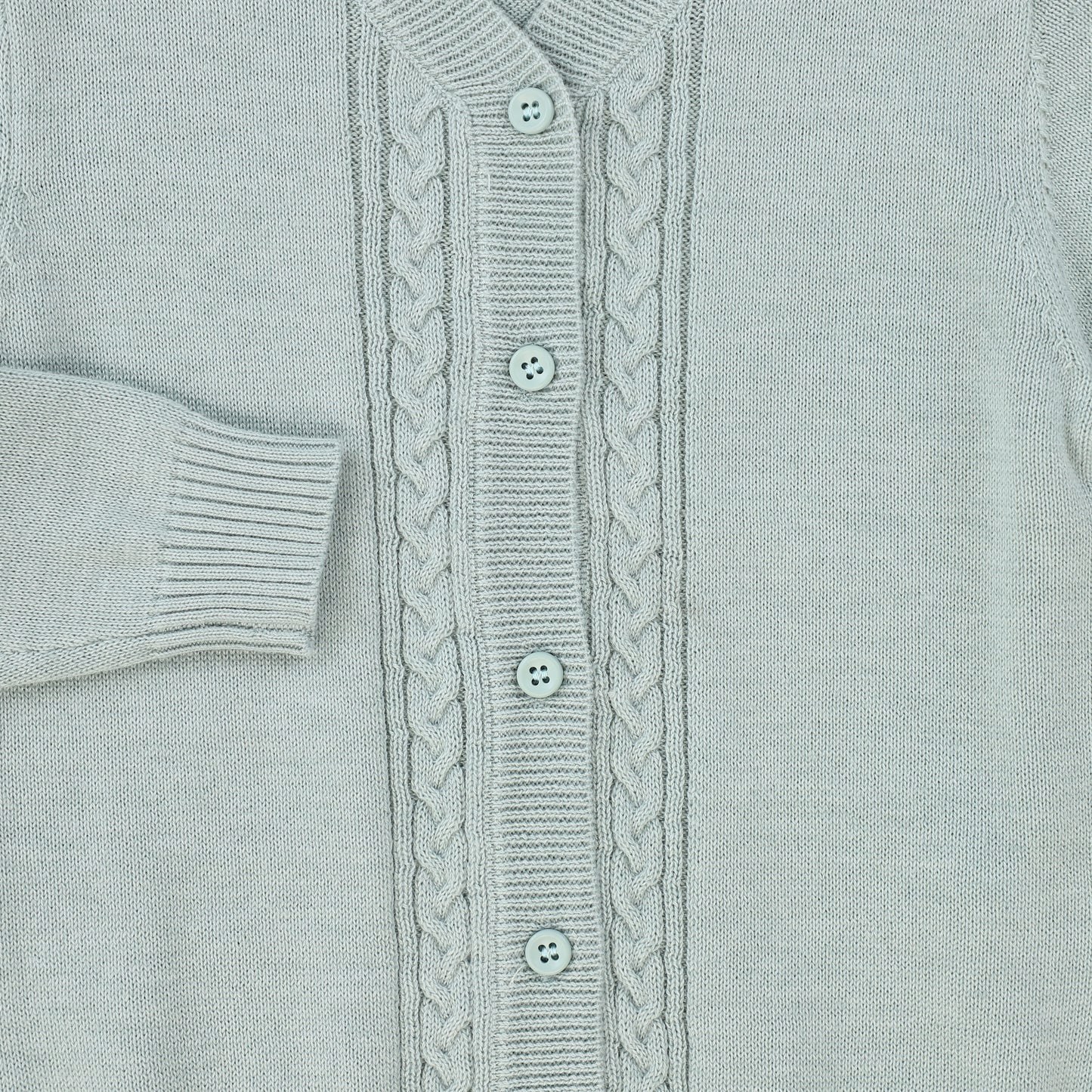 LE BOURDON GREEN KNIT CABLE STRIPE COLLAR CARDIGAN