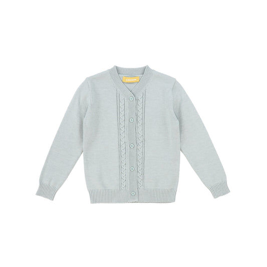 LE BOURDON GREEN KNIT CABLE STRIPE COLLAR CARDIGAN