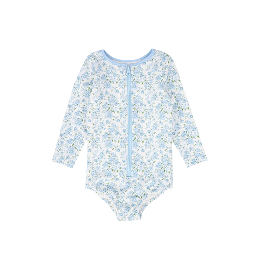 WATER CLUB BLUE TINY FLORAL HALF ZIP SWIMSUIT