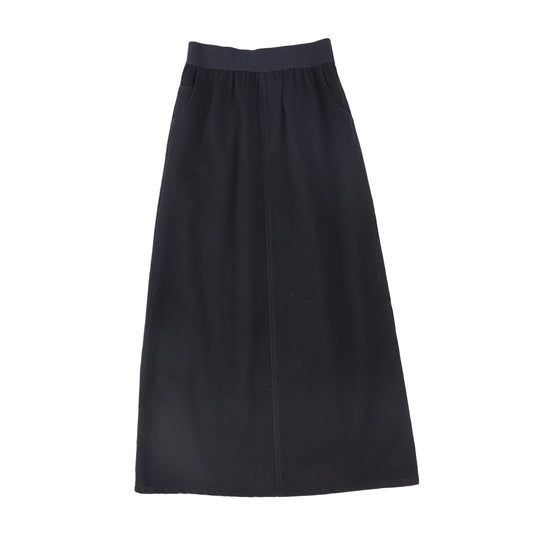 VALENTINA BLACK DENIM LOGO WAISTBAND MAXI SKIRT