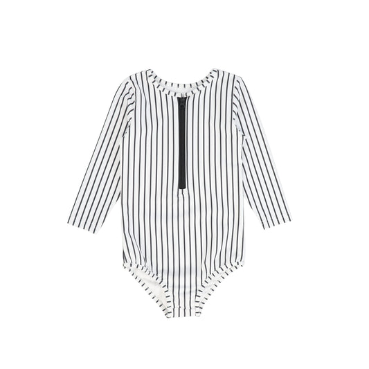 WATER CLUB GREY STRIPE HALF ZIP SWIMSUIT