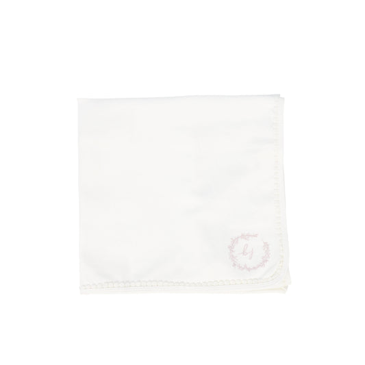 BEBE JOLEE WHITE/PINK EMBROIDERED TRIM BLANKET