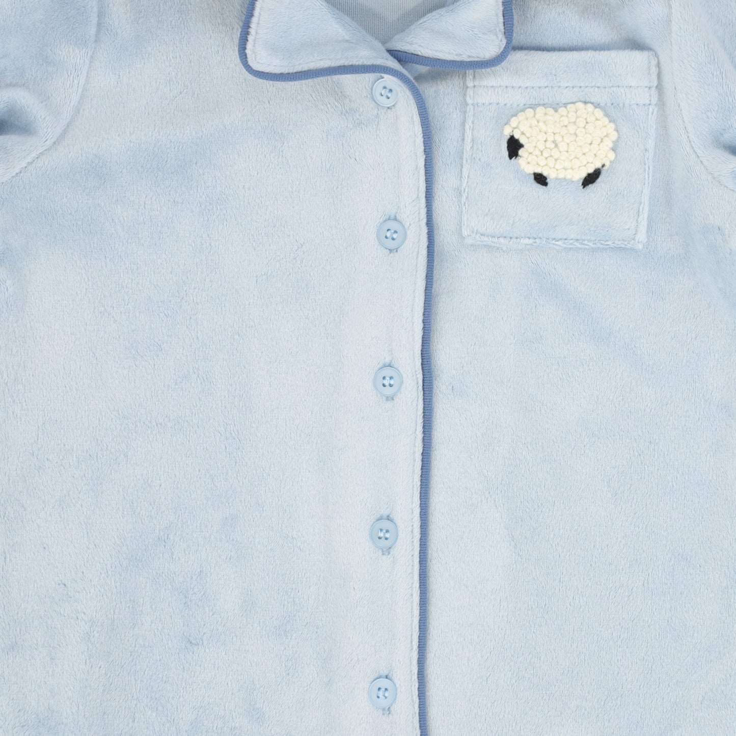 BEBE JOLEE BLUE EMBROIDERED POCKET TRIM PAJAMAS