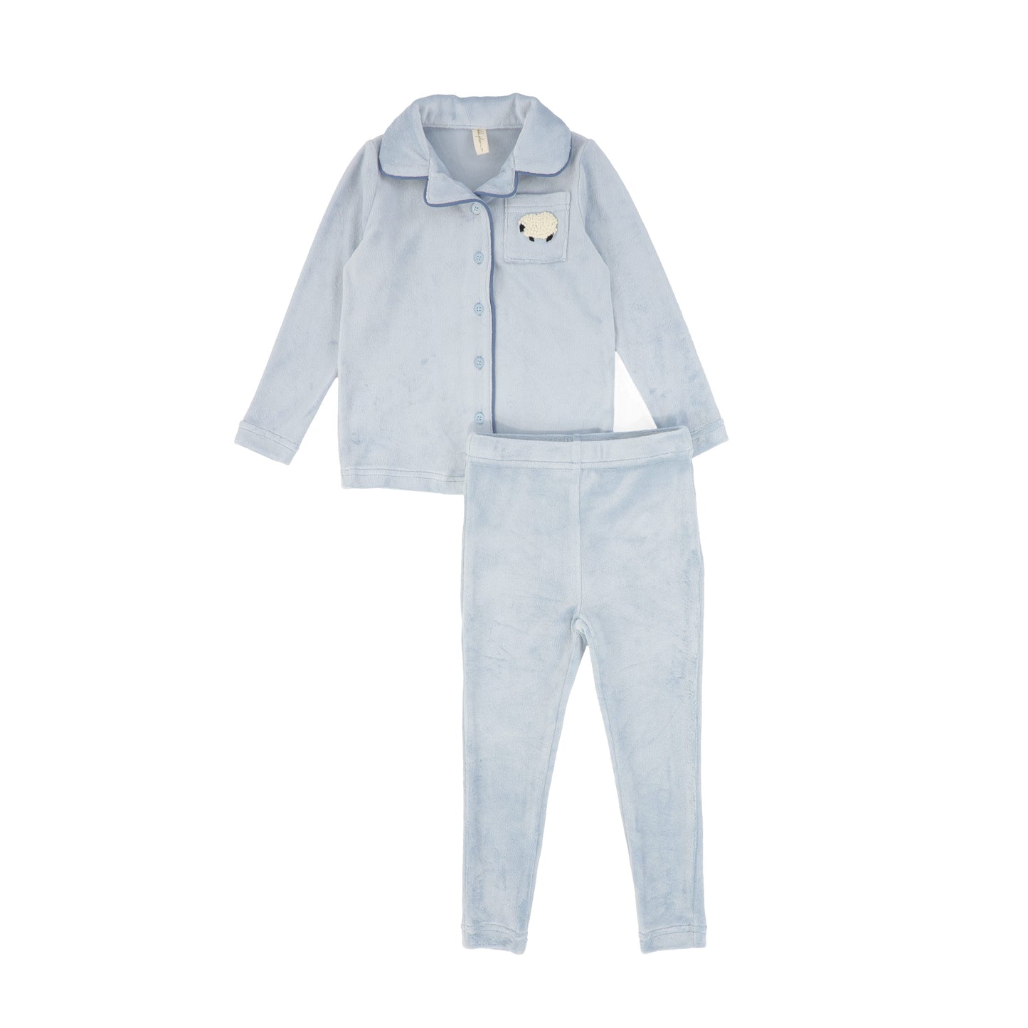 BEBE JOLEE BLUE EMBROIDERED POCKET TRIM PAJAMAS