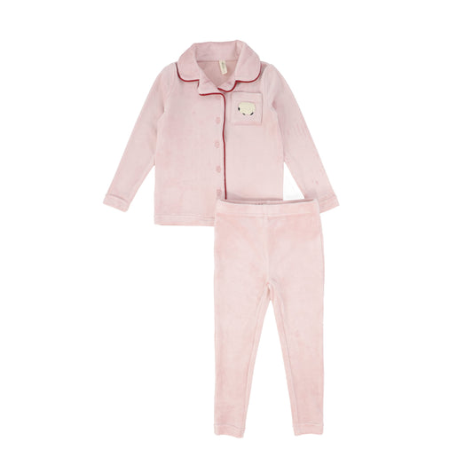 BEBE JOLEE PINK EMBROIDERED POCKET TRIM PAJAMAS
