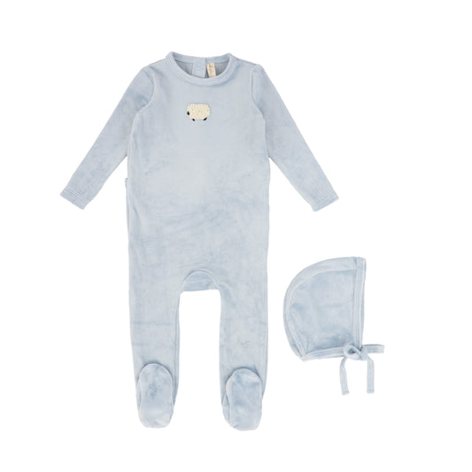 BEBE JOLEE BLUE VELOUR GRAPHIC FOOTIE