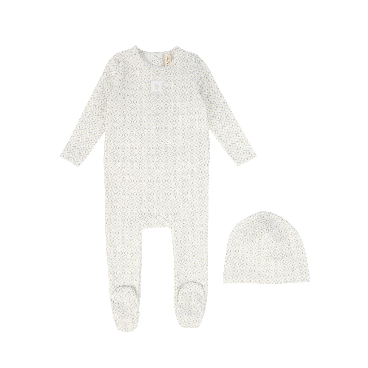 BEBE JOLEE LIGHT BLUE FLORAL LATTICE FOOTIE