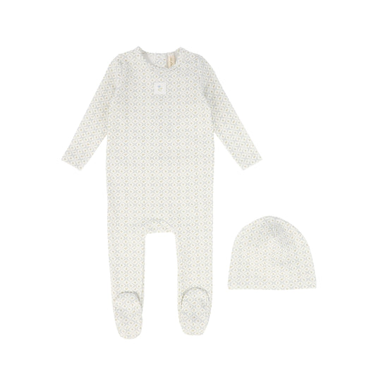 BEBE JOLEE LIGHT BLUE FLORAL LATTICE FOOTIE