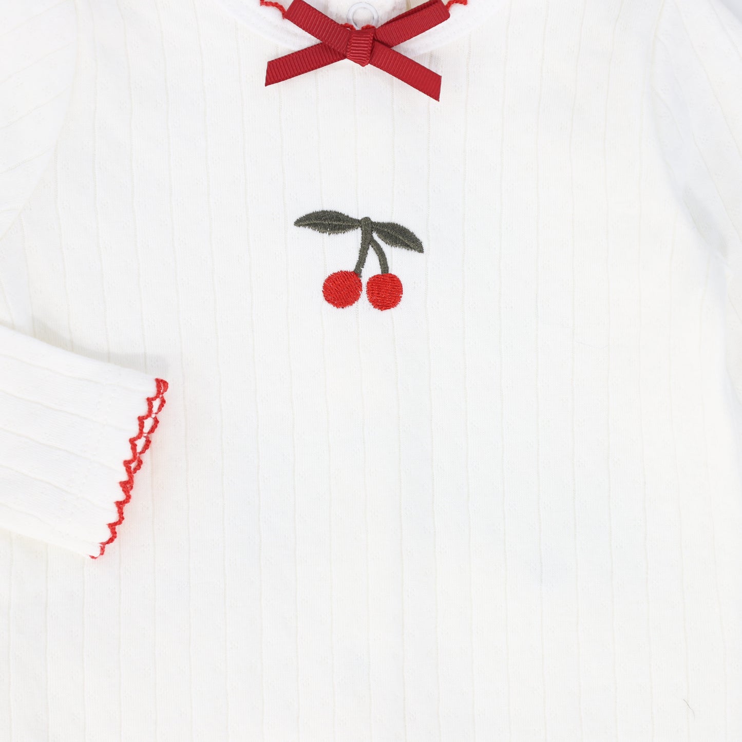 BEBE JOLEE IVORY CHERRY EMBROIDERED SCALLOP FOOTIE