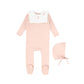 BEBE JOLEE PINK EMBROIDERED BIB COLLAR FOOTIE
