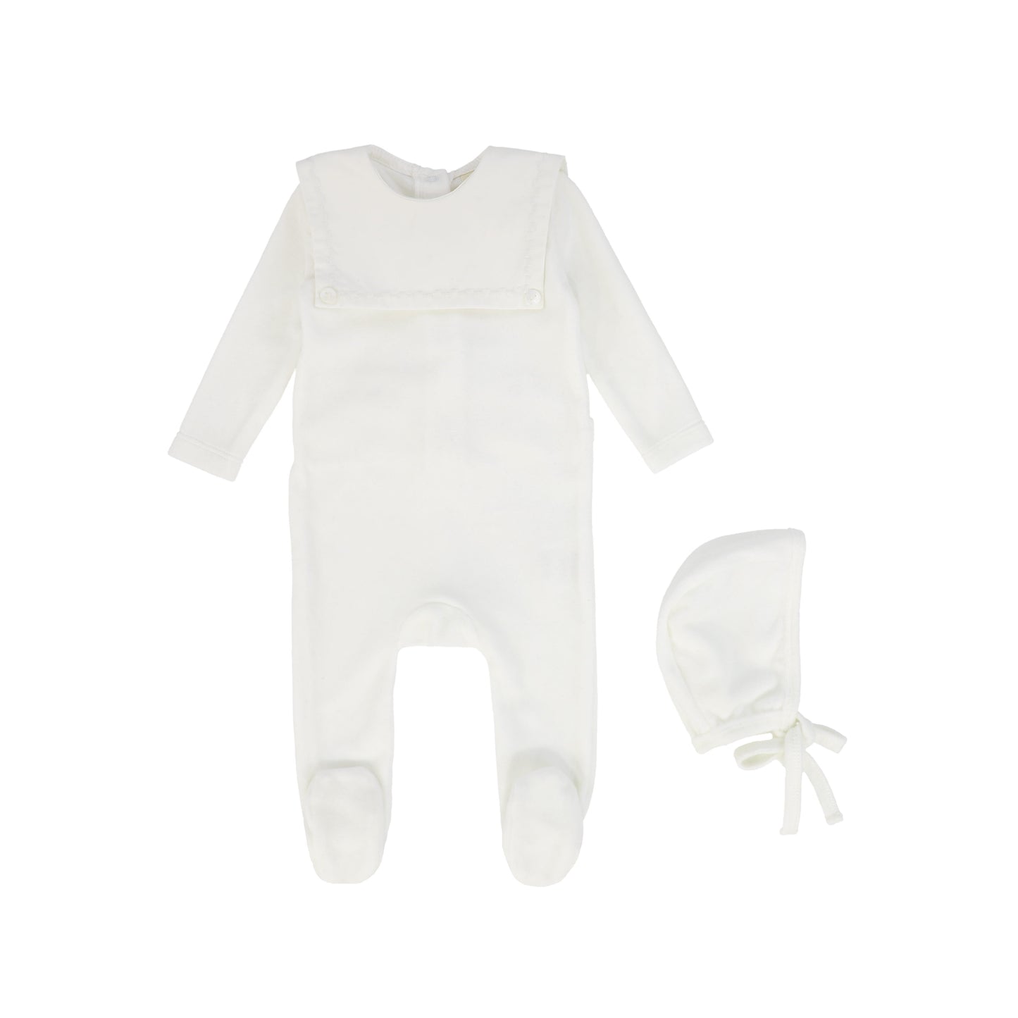 BEBE JOLEE WHITE VELOUR BIB COLLAR FOOTIE