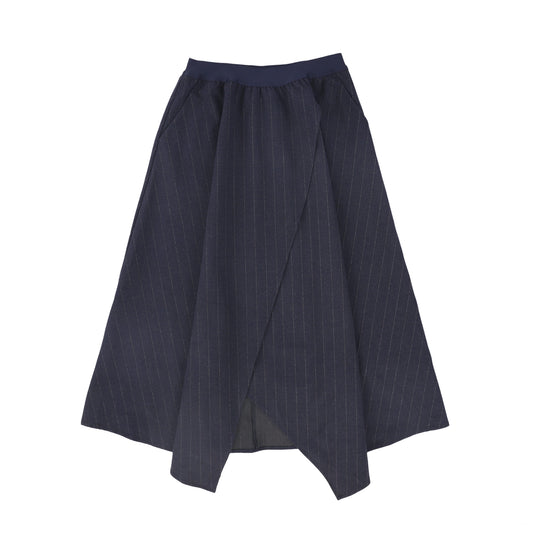 VALENTINA NAVY PINSTRIPE ASYMMETRIC WOOL SKIRT
