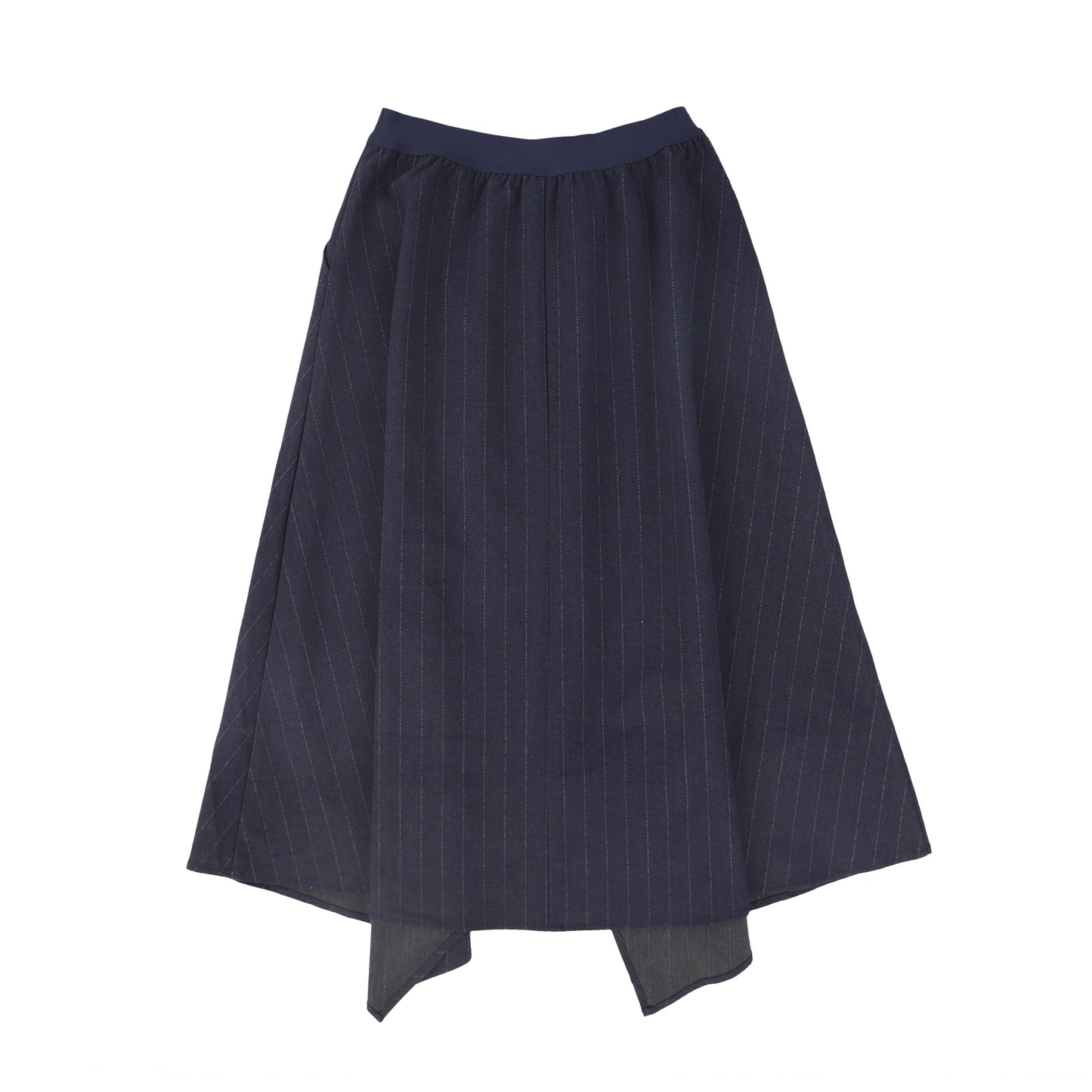 VALENTINA NAVY PINSTRIPE ASYMMETRIC WOOL SKIRT